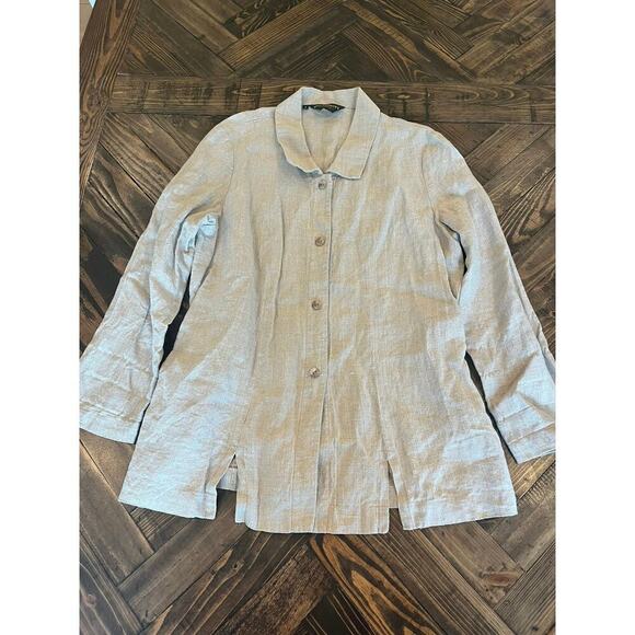 Hill Country Clothiers Tops - VTG Linen Long Sleeve Tunic Top Women 6 Neutral Lagenlook CottageCore Beach Trip